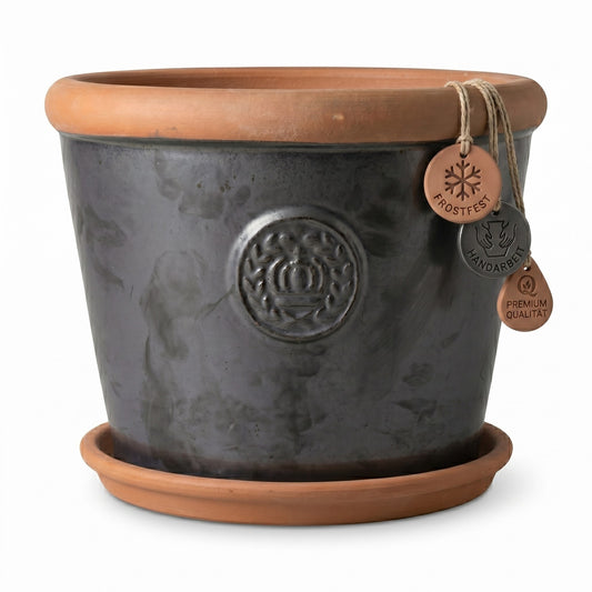 Teramico Pflanzgefäß-Set Provence Anthrazit Matt mit Terracotta-Teller