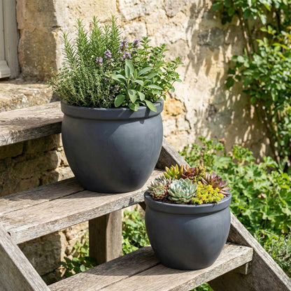 Keramik Pflanzgefäß "Bavaria" Anthrazit – Wählbare Größen (21-37cm
