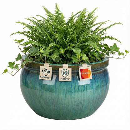 Keramik Pflanzschale Bavaria Grün XXL 49cm - Großer frostfester Blumenkübel für Bäume