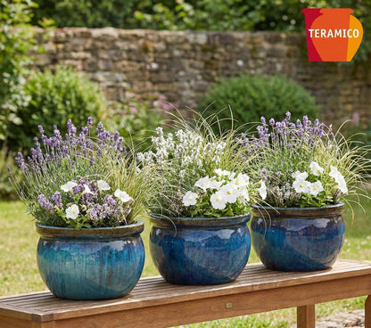 Pflanzschale flach "Moosgrün" – Ø 24 bis 49 cm – Frostfestes Steinzeug