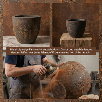 Keramik Pflanzgefäß "Egg Pot" Lava Braun Ø 29cm – Geschliffen & Struktur
