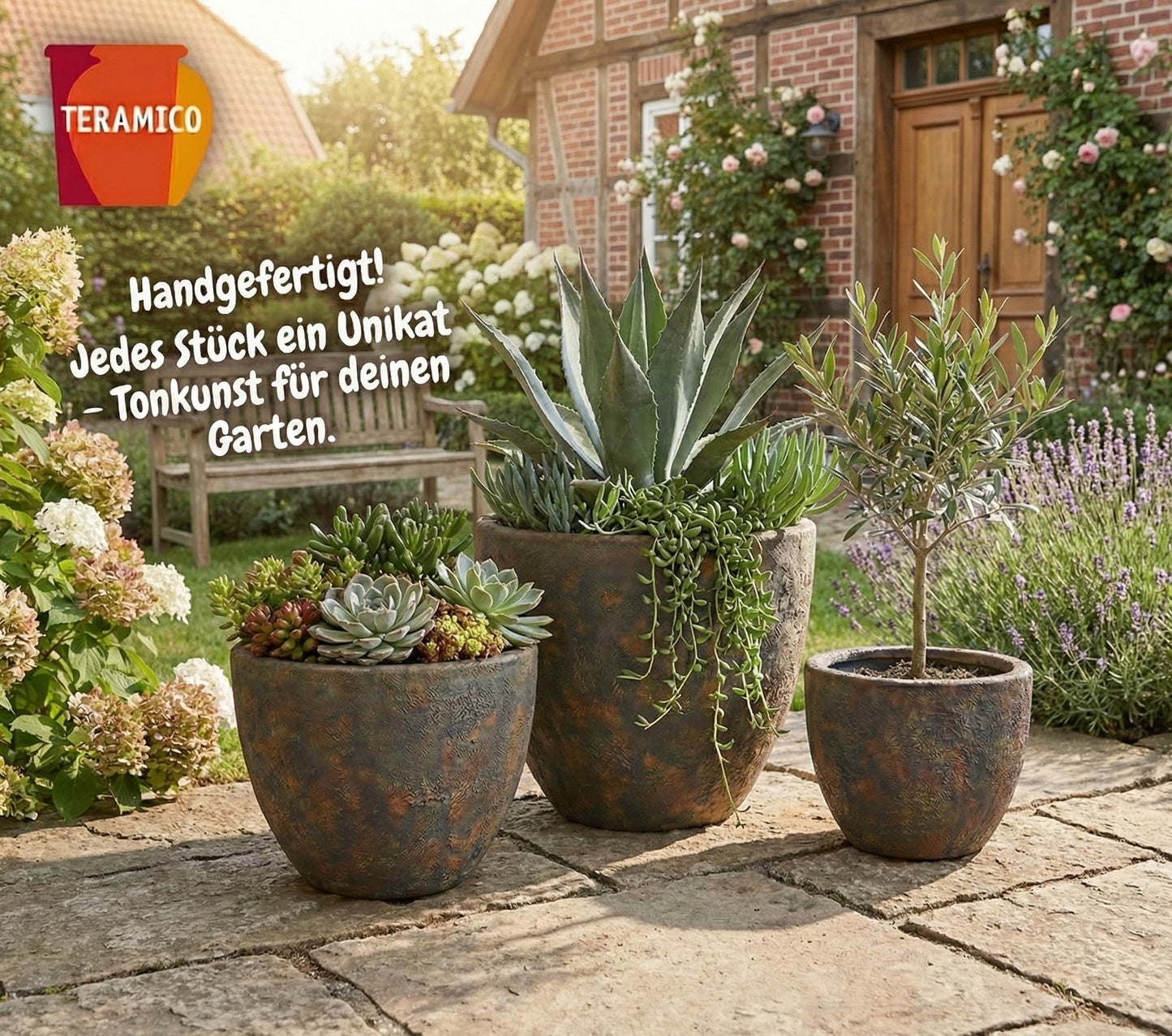 Keramik Pflanzgefäß "Egg Pot" Lava Braun Ø 38cm – Geschliffen & Struktur