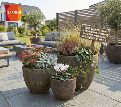 Keramik Pflanzgefäß "Egg Pot" Lava Braun Ø 38cm – Geschliffen & Struktur