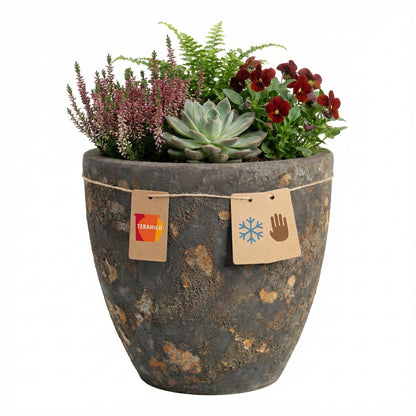 Keramik Pflanzgefäß "Egg Pot" Lava Braun Ø 38cm – Geschliffen & Struktur