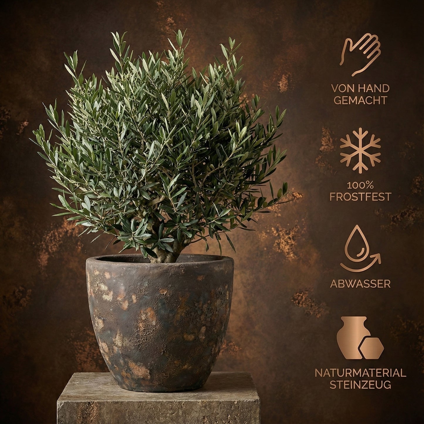 Keramik Pflanzgefäß "Egg Pot" Lava Braun Ø 21cm – Geschliffen & Struktur