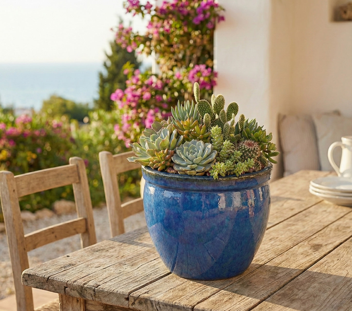 Pflanzgefäß Keramik "Bavaria Tall" Royal Blau Ø 21 - 47 cm Frostfest