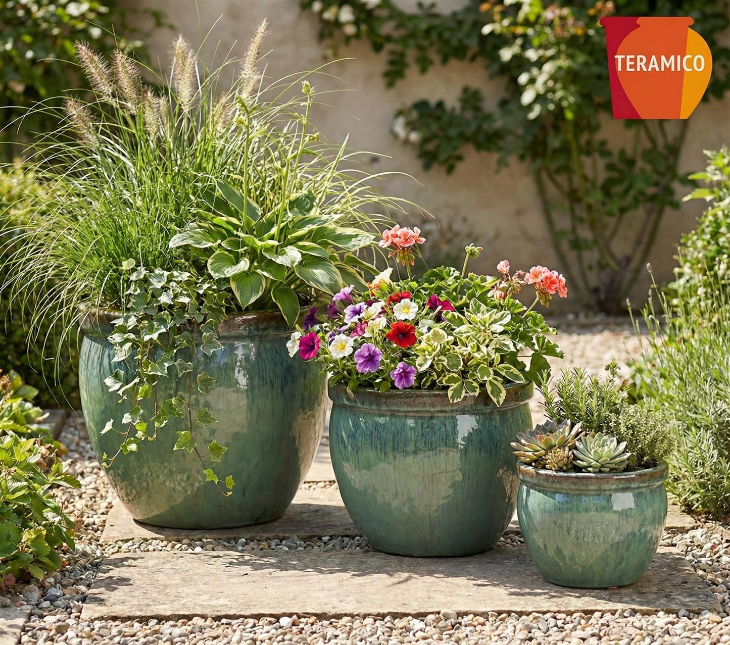 Keramik Pflanzgefäß-Serie "Bavaria Tall" Grün – Wählbare Größen