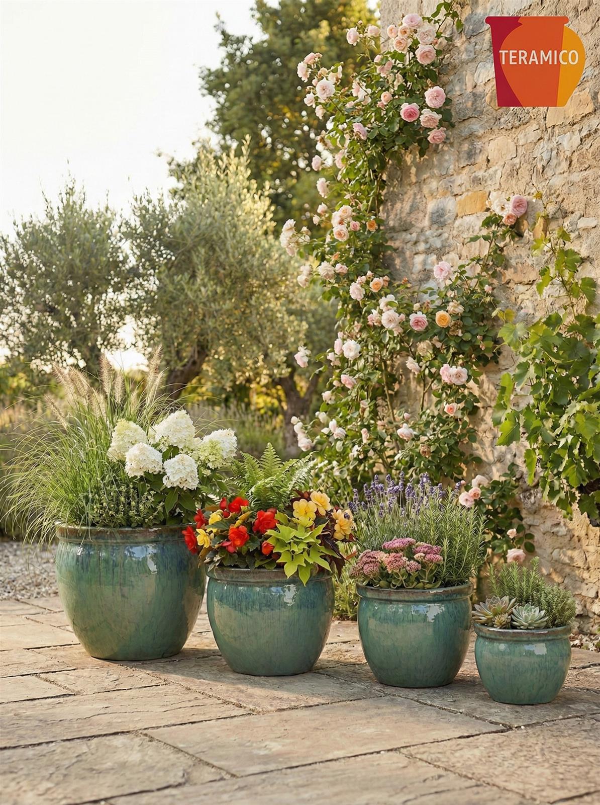 Keramik Pflanzgefäß-Serie "Bavaria Tall" Grün – Wählbare Größen