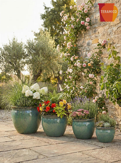 Keramik Pflanzgefäß-Serie "Bavaria Tall" Grün – Wählbare Größen