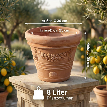 Terrakotta Pflanzkübel "Festonato" – Ø 31 cm – Italien – Handarbeit – Frostfest