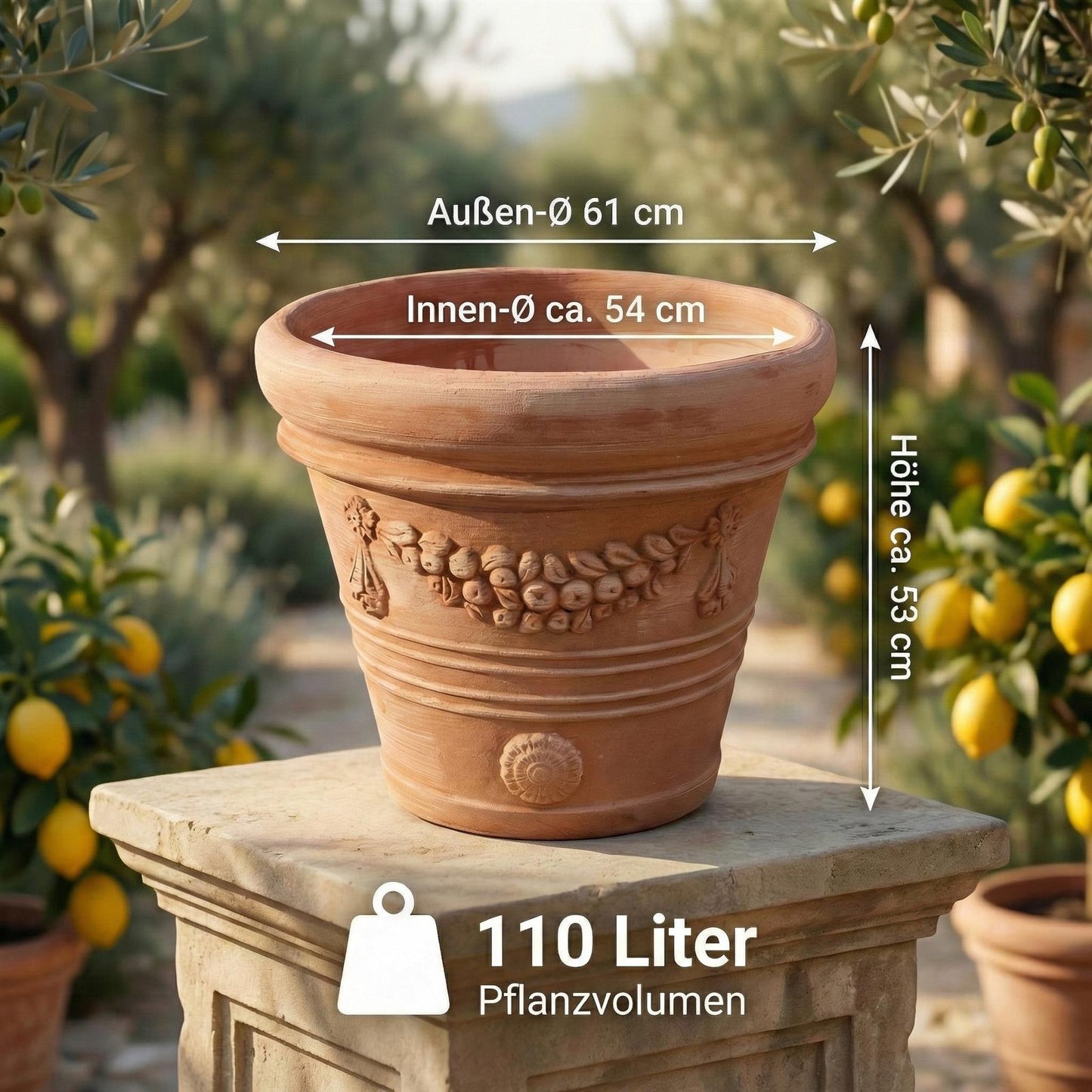 Pflanzgefäß Terrakotta "Doppio Bordo Festonato" 60cm