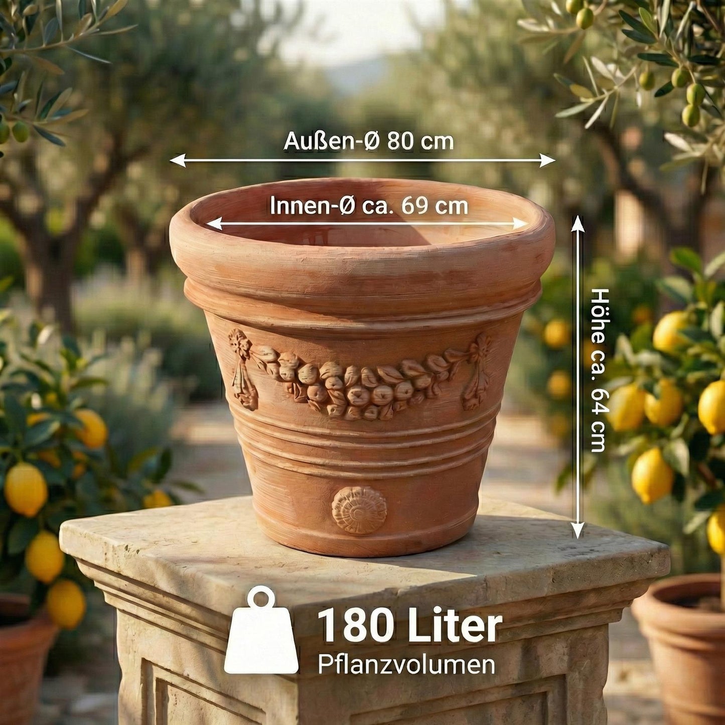 Pflanzgefäß Terrakotta "Doppio Bordo Festonato" 80cm