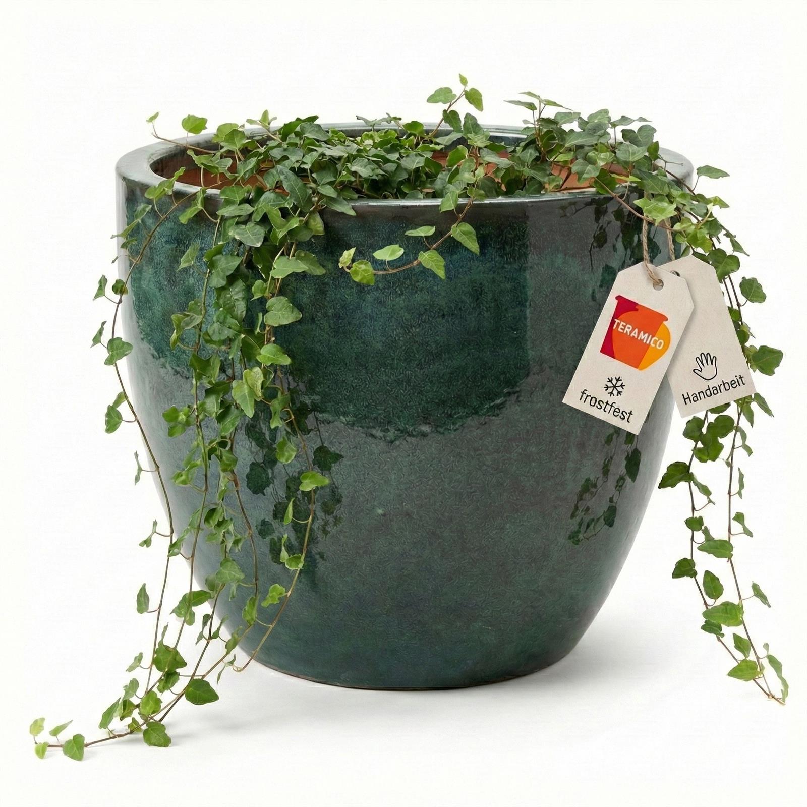 Moosgrüner Blumentopf Egg Pot Steinzeug Detail