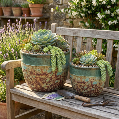 Teramico Pflanztopf Keramik Antik Grün Ø 38 x 31 cm Frostfest Handarbeit Outdoor