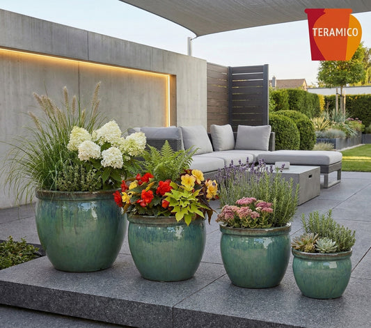 Pflanzgefäß Keramik "Bavaria Tall" Grün Ø 21 - 47 cm Frostfest