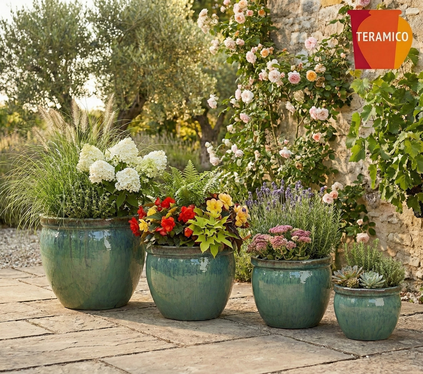 Pflanzgefäß Keramik "Bavaria Tall" Grün Ø 21 - 47 cm Frostfest