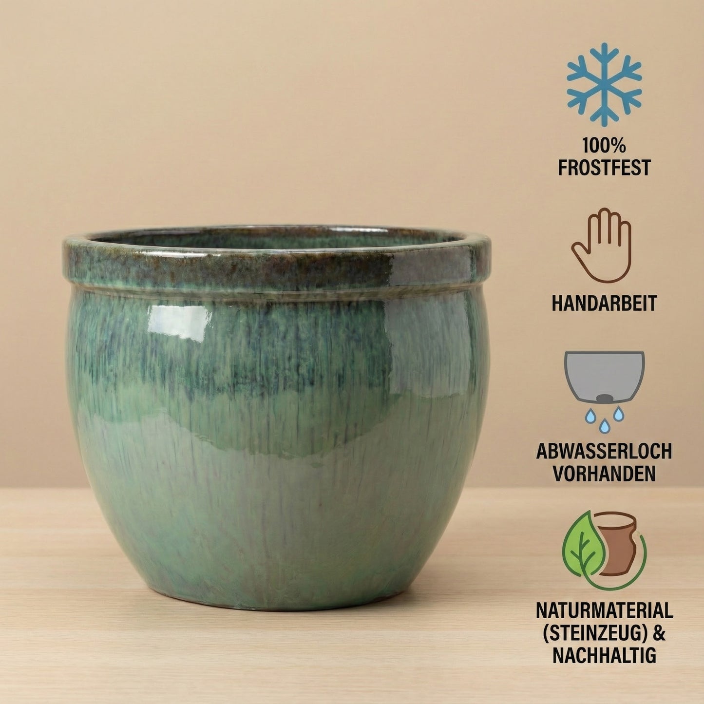 Keramik Pflanzgefäß-Serie "Bavaria Tall" Grün – Wählbare Größen