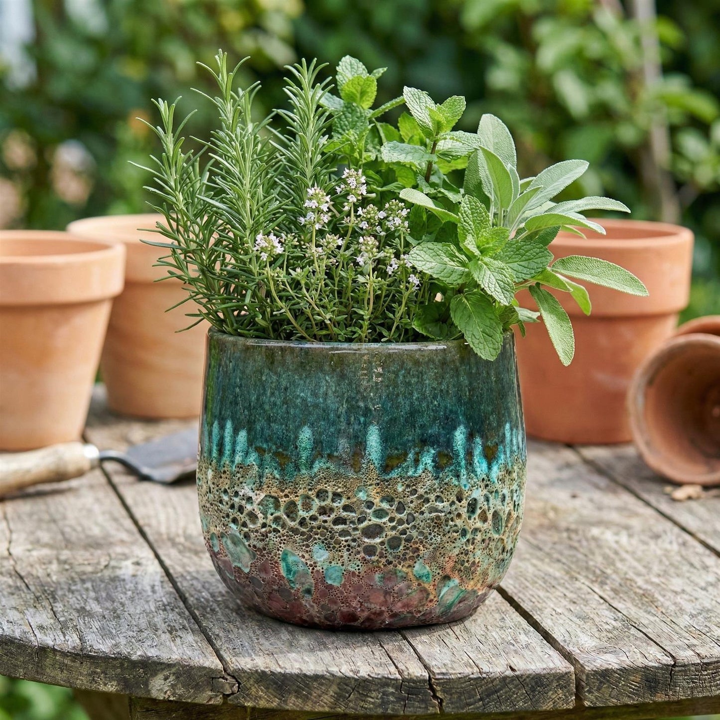 Pflanzgefäß "Brooklyn" Grün – Ø 20 bis 38 cm – Geätzte Struktur-Oberfläche