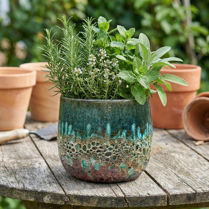 Pflanzgefäß "Brooklyn" Grün – Ø 20 bis 38 cm – Geätzte Struktur-Oberfläche