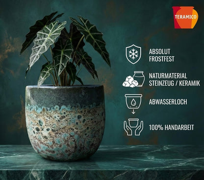Pflanzgefäß "Brooklyn" Grün – Ø 20 bis 38 cm – Geätzte Struktur-Oberfläche