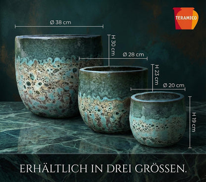 Grüne Vintage Töpfe Brooklyn auf Terrasse - Frostsichere Gartendeko