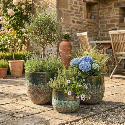 Pflanzgefäß "Brooklyn" Grün – Ø 20 bis 38 cm – Geätzte Struktur-Oberfläche