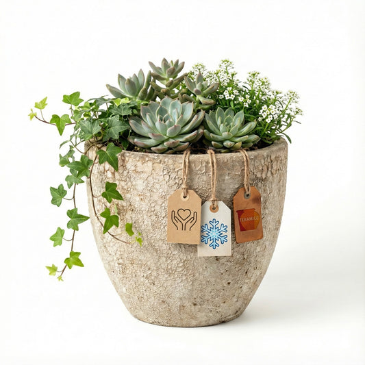 Keramik Pflanzgefäß "Egg Pot" Lava Weiß Ø 21cm – Geschliffen & Struktur