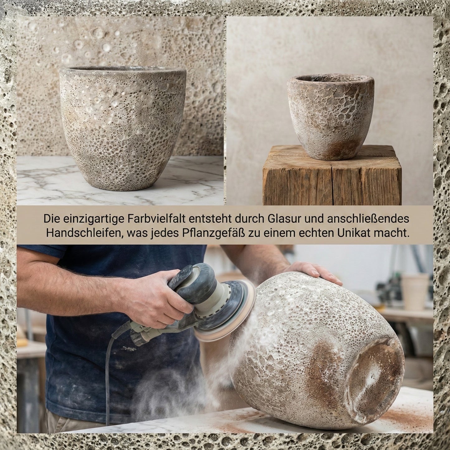 Keramik Pflanzgefäß "Egg Pot" Lava Weiß Ø 38cm – Geschliffen & Struktur