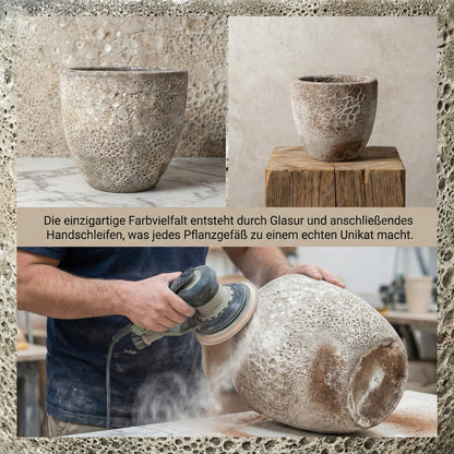 Keramik Pflanzgefäß "Egg Pot" Lava Weiß Ø 38cm – Geschliffen & Struktur