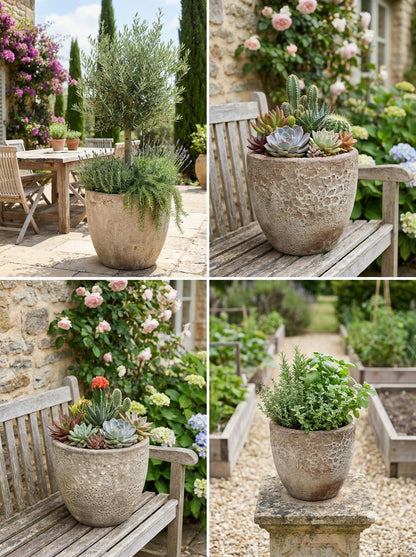 Keramik Pflanzgefäß "Egg Pot" Lava Weiß Ø 38cm – Geschliffen & Struktur