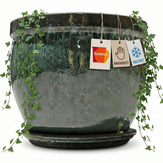 Pflanzgefäß Set Bavaria Tall Moosgrün 21cm mit Untersetzer - Keramiktopf Kräuter