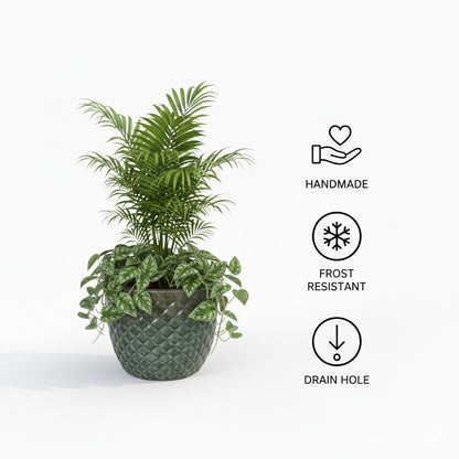 Pflanzgefäß Keramik "Bubble" Grün – Struktur & Frostfest (EggPot)