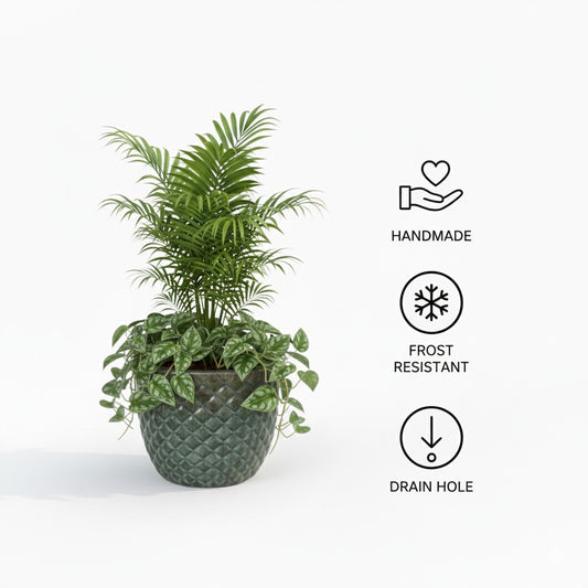 Pflanzgefäß Keramik "Bubble" Grün – Struktur & Frostfest (EggPot)