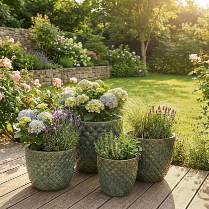 Pflanzgefäß Keramik "Bubble" Grün – Struktur & Frostfest (EggPot)