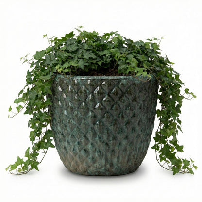 Pflanzgefäß Keramik "Bubble" Grün – Struktur & Frostfest (EggPot)