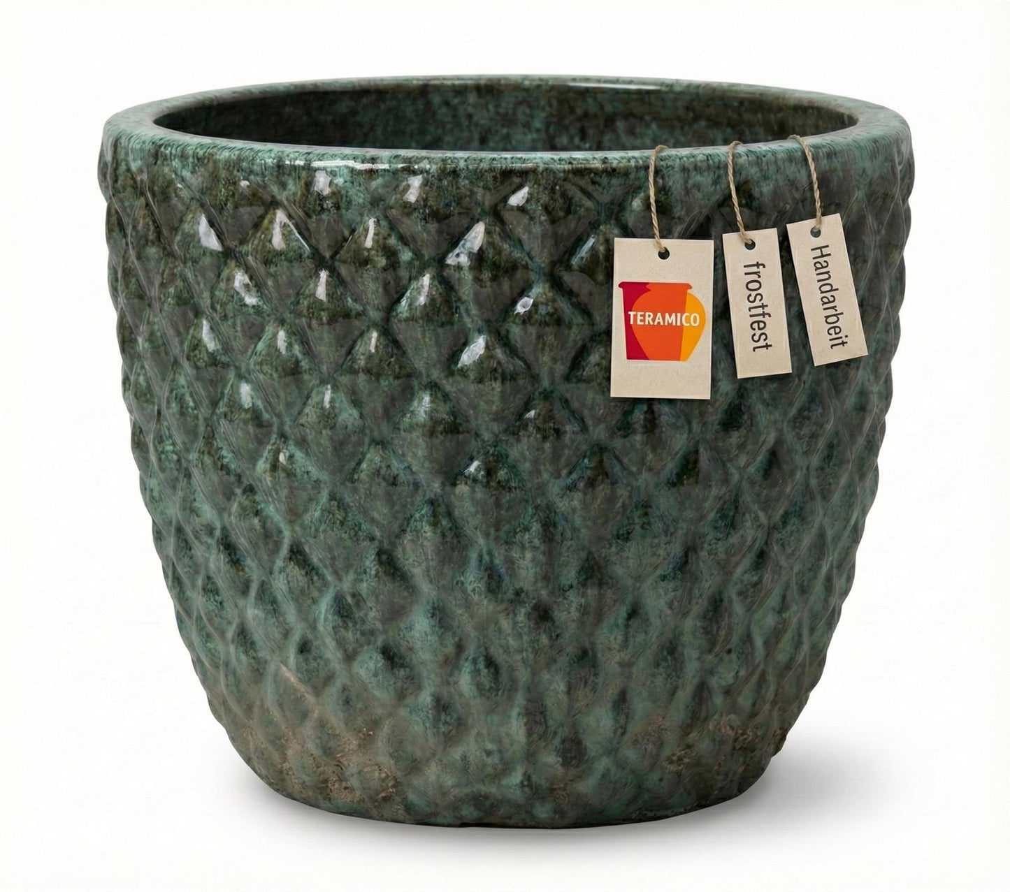 Pflanzgefäß Keramik "Bubble" Grün – Struktur & Frostfest (EggPot)
