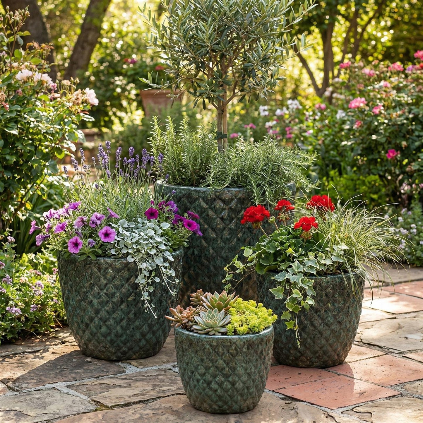 Pflanzgefäß Keramik "Bubble" Grün – Struktur & Frostfest (EggPot)