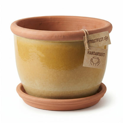 Keramik-Pflanztopf Farmer Gelb-Creme mit Terrakotta-Teller - 4 Größen