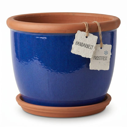 Keramik-Pflanztopf Farmer Royalblau mit Terrakotta-Teller – 4 Größen
