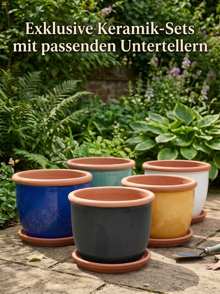 Keramik-Pflanztopf Farmer Gelb-Creme mit Terrakotta-Teller - 4 Größen