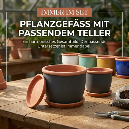 Keramik-Pflanztopf Farmer Royalblau mit Terrakotta-Teller – 4 Größen