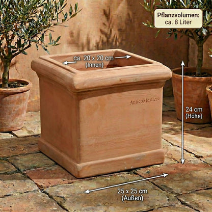 Terrakotta Topf quadratisch 25,8x25,8x24cm – frostfest & handgefertigt | Toscana