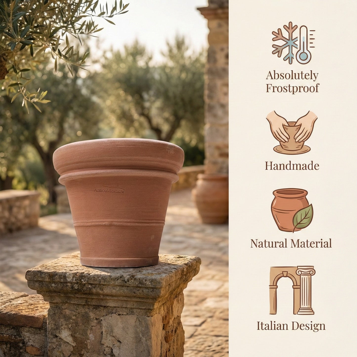 Terrakotta Blumentopf Ø 35 cm – Handgefertigt & Frostfest aus Italien