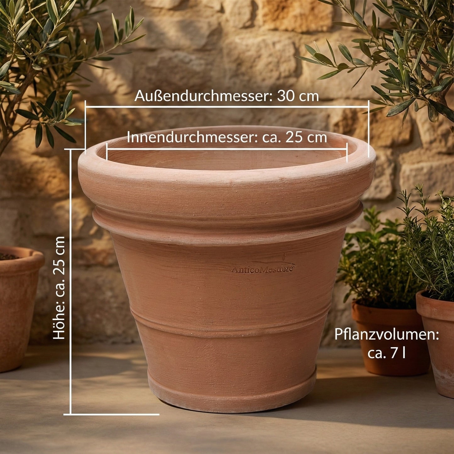 Terrakotta Blumentopf Ø 30,5 cm – Handgefertigt & Frostfest aus Italien