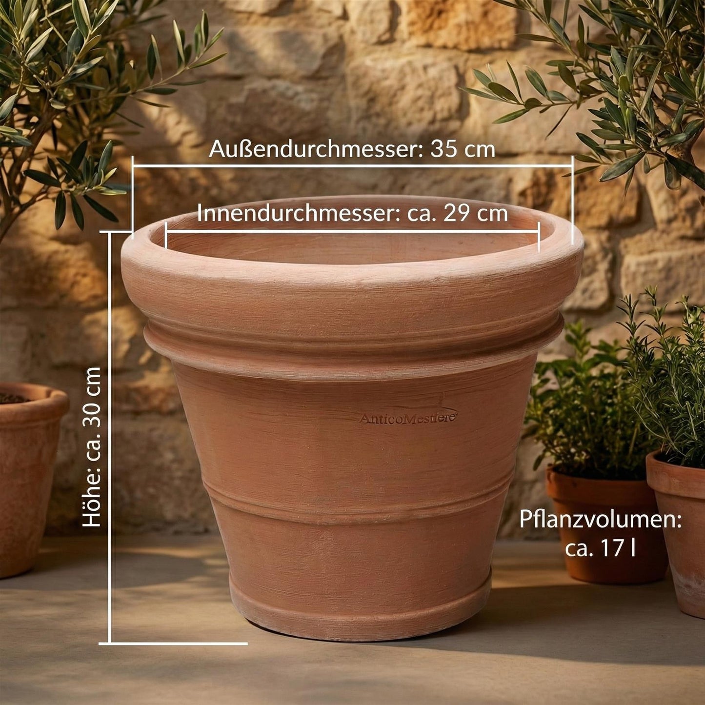 Terrakotta Blumentopf Ø 35 cm – Handgefertigt & Frostfest aus Italien