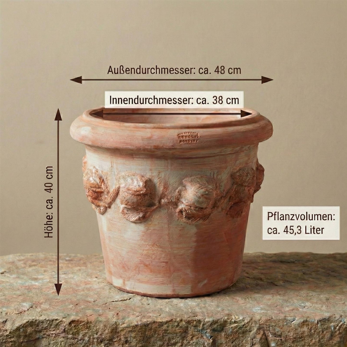 Terrakotta Topf Ø48cm – frostfest & handgefertigt | Limoni Toscana Pflanzgefäß