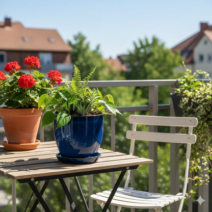 Blumentopf aus Keramik Modell "EggPot" 22cm in Royal Blau mit Teller