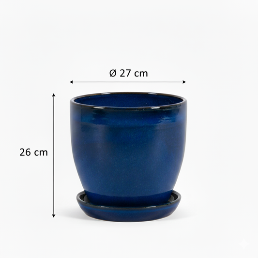 Blumentopf aus Keramik Modell "EggPot" 27cm Royal Blau mit Teller
