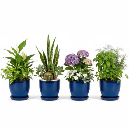 Blumentopf Pflanzgefäß Modell "EggPot" 31cm Keramik Royal Blau mit Teller