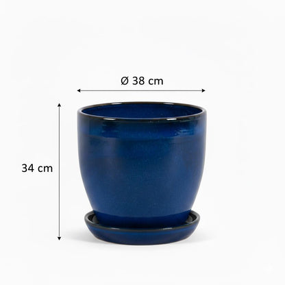 Pflanzgefäß Modell "EggPot" 38cm Keramik in Royal Blau mit Teller